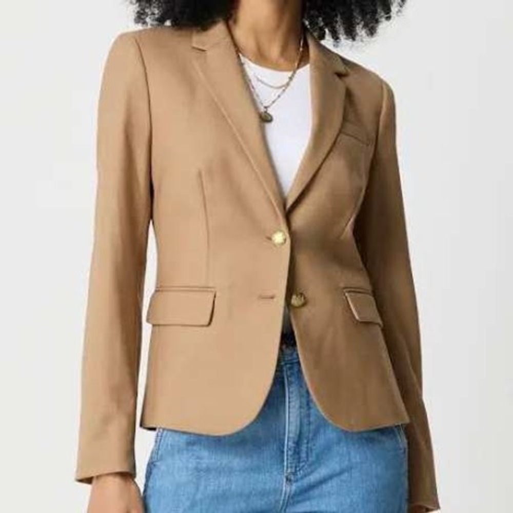 J.Crew Womens Camel Brown Gold Crest Button Blazer AC133 Size 6P New